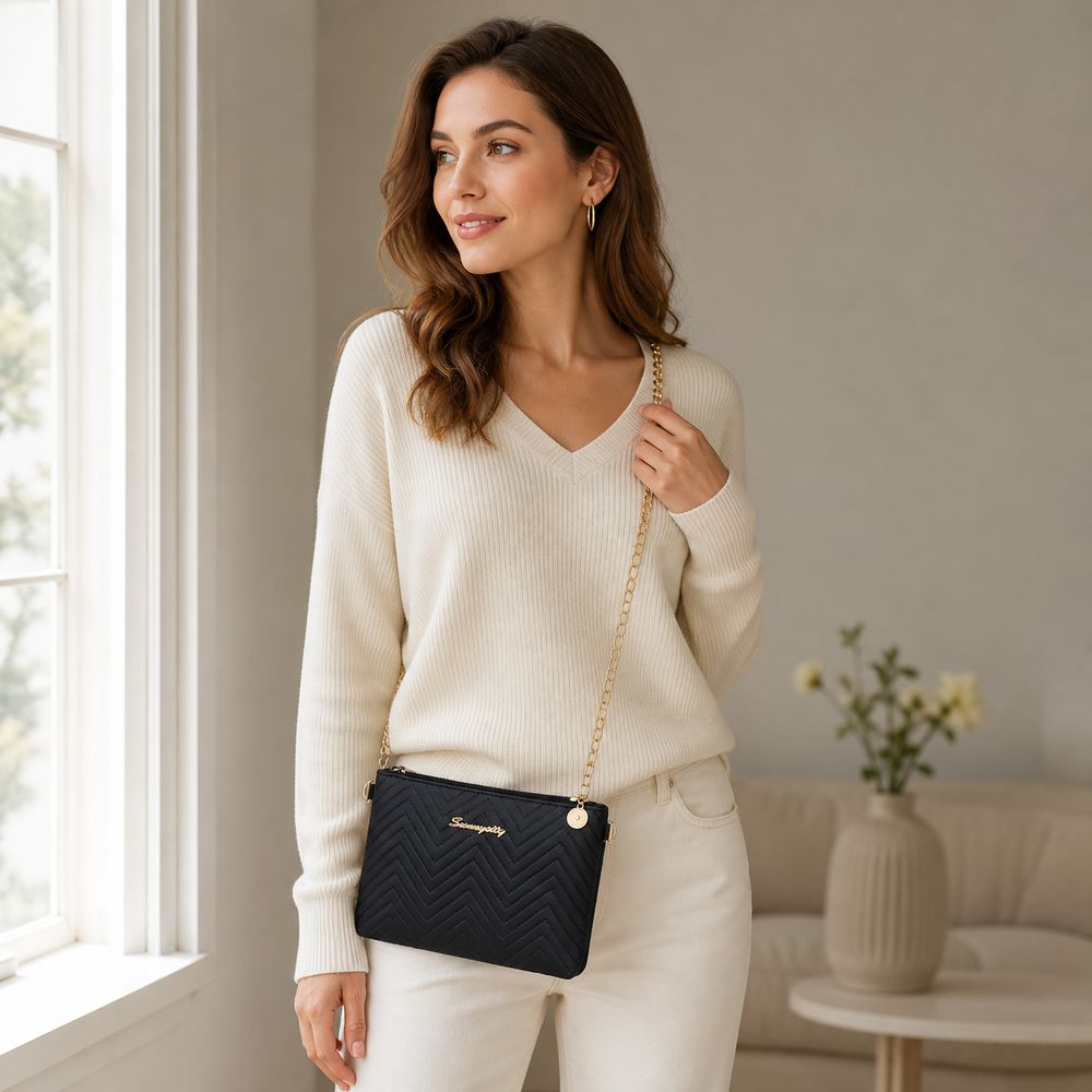 Chain Crossbody Quilted - Bolso Bandolera de Piel Sintética para