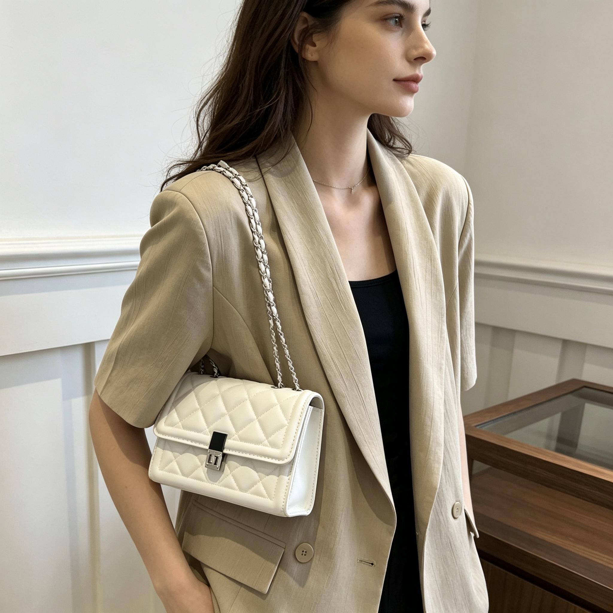 Chain Crossbody Quilted - Bolso bandolera acolchado con cadena para