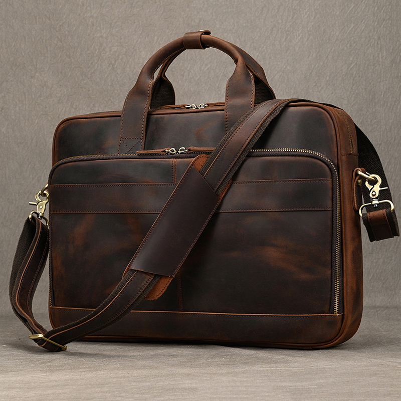 Laptop Bag Leather 15 - Maletín de cuero genuino Crazy Horse