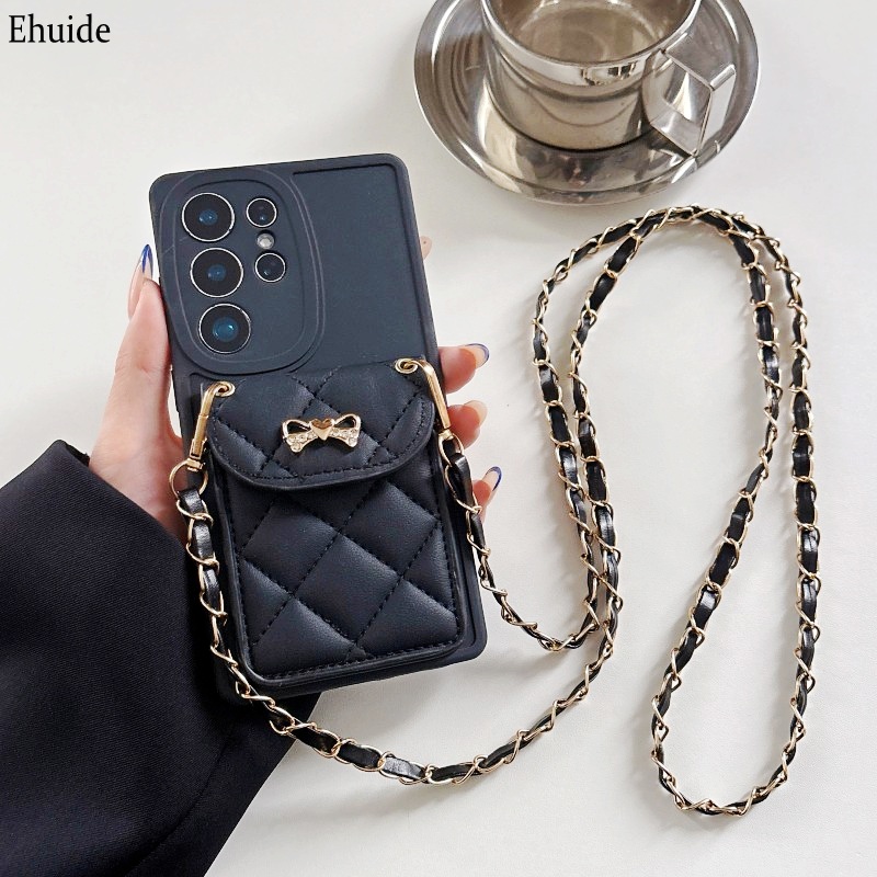 Chain Crossbody Quilted - Funda tipo cartera acolchada para Samsung